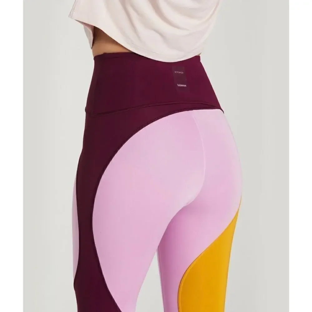 Lululemon x Roksanda Colorblock Leggings Sz 4 Pink Burgundy Yellow Sculpt Pants - Picture 2 of 6
